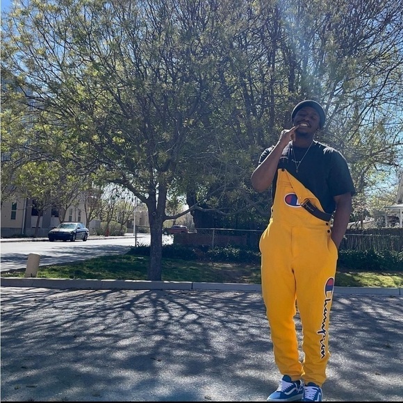 Champion Life™ Super Fleece 3.0 Overalls Size S Unisex Yellow Pockets Sweatpants - Picture 4 of 11